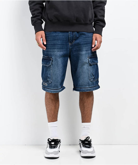 Empyre Blue Zip Off Cargo Denim Skate Jeans Shorts