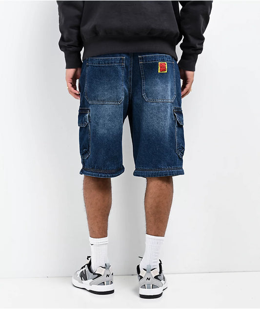 Empyre Blue Zip Off Cargo Denim Skate Jeans Shorts