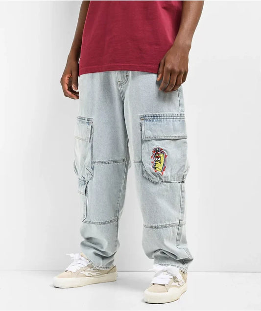 Empyre Ultra Loose Embroidered Can Denim Cargo Pants