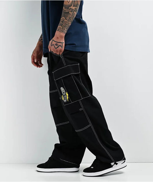 Empyre Ultra Loose Embroidered Cell Phone Black Cargo Pants